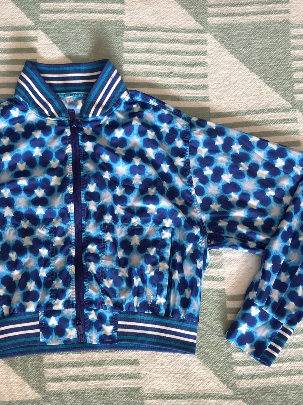 Free People Blue and White Bomber Jacket